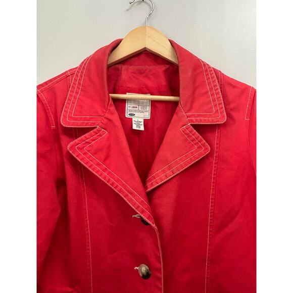 Old Navy Utility Chore Jacket Coat Red Contrast Stitch Workwear Y2K Size Large - Picture 3 of 7